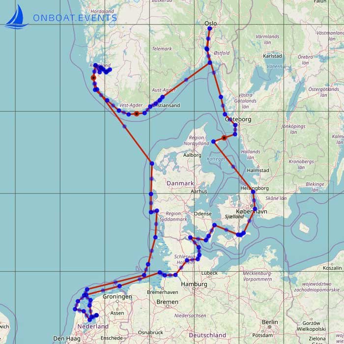 Chart sailing trip - west coast Denmark, south Norway with Stavanger Fjord and west coast Sweden