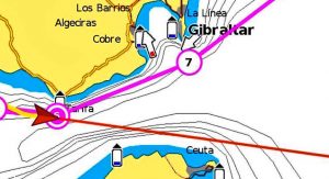 Koordinate - Tarife querab, die Zufahrt zum Mittelmeer